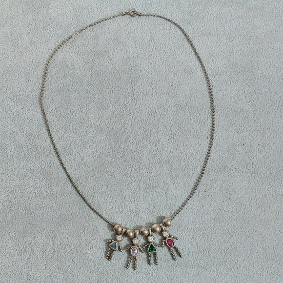 Vintage Sterling Silver necklace with birthstone boy and girl charms - Picture 2 of 12